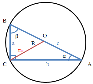 Прямоугольный треугольник, с медианой, опущенной на гипотенузу и описанной окружностью